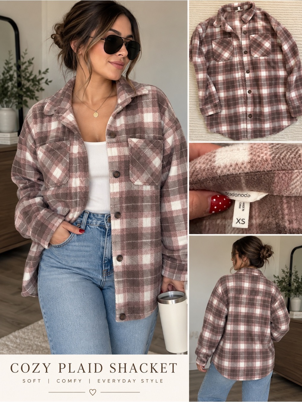Maurices Plaid Shacket in Brown & White